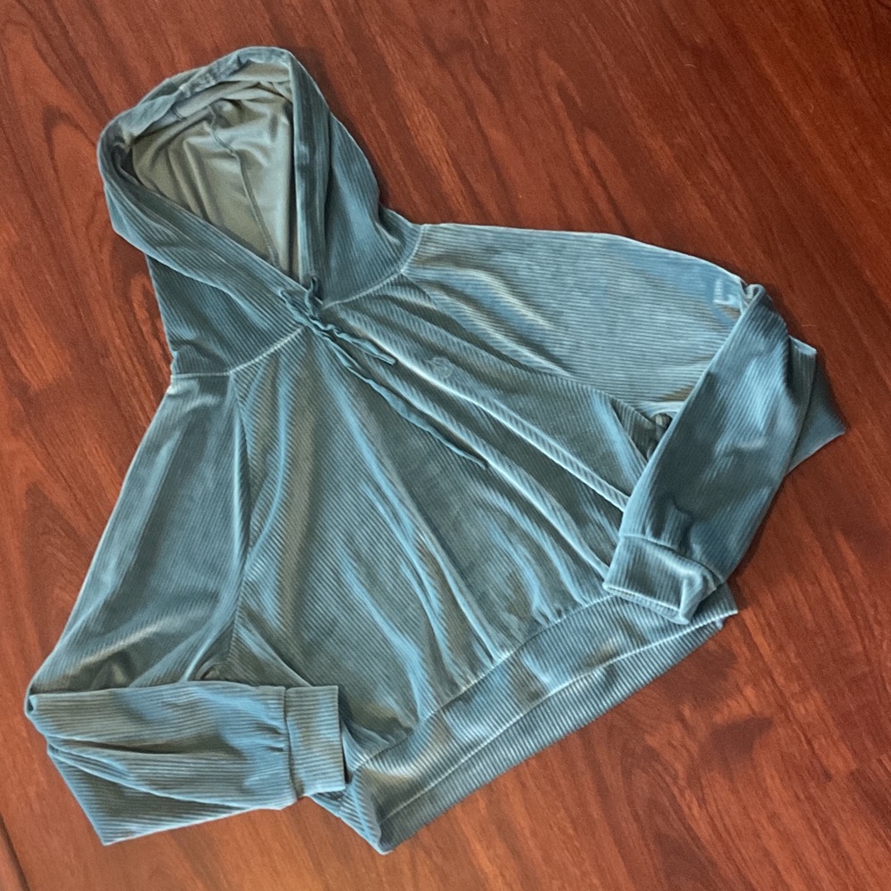 Victoria's Secret on point Light Blue Velvet Hoodie. So soft! Size XS
